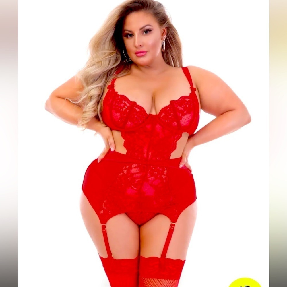 Seven Till’ Midnight lingerie garter set sexy mesh chemise red multiple …